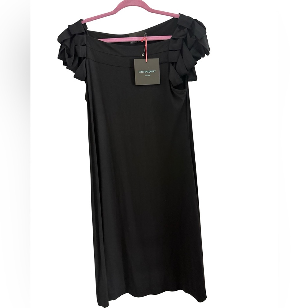 NWT CYNTHIA ROWLEY Shoulder Cutout Short Sleeve Midi Dress Black Medium $89